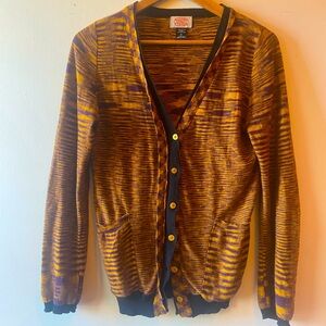 funky orange and purple cardigan